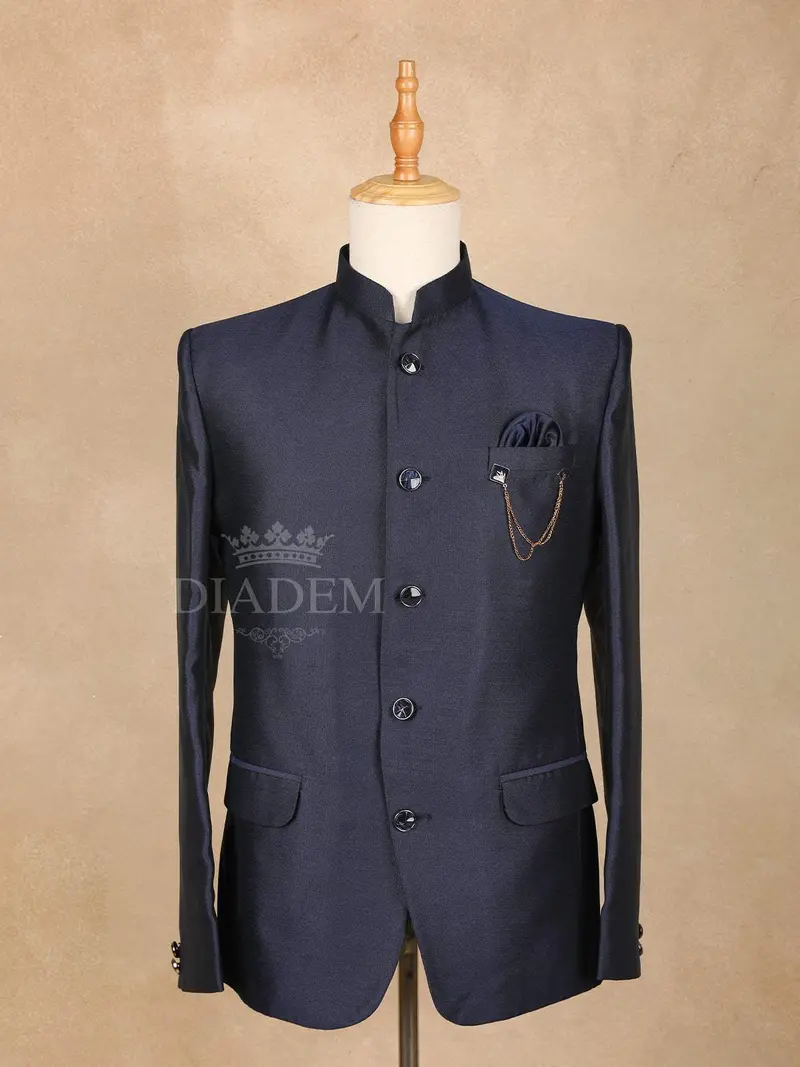 Dark Navy Blue Solid Jodhpuri Men's Suit 1