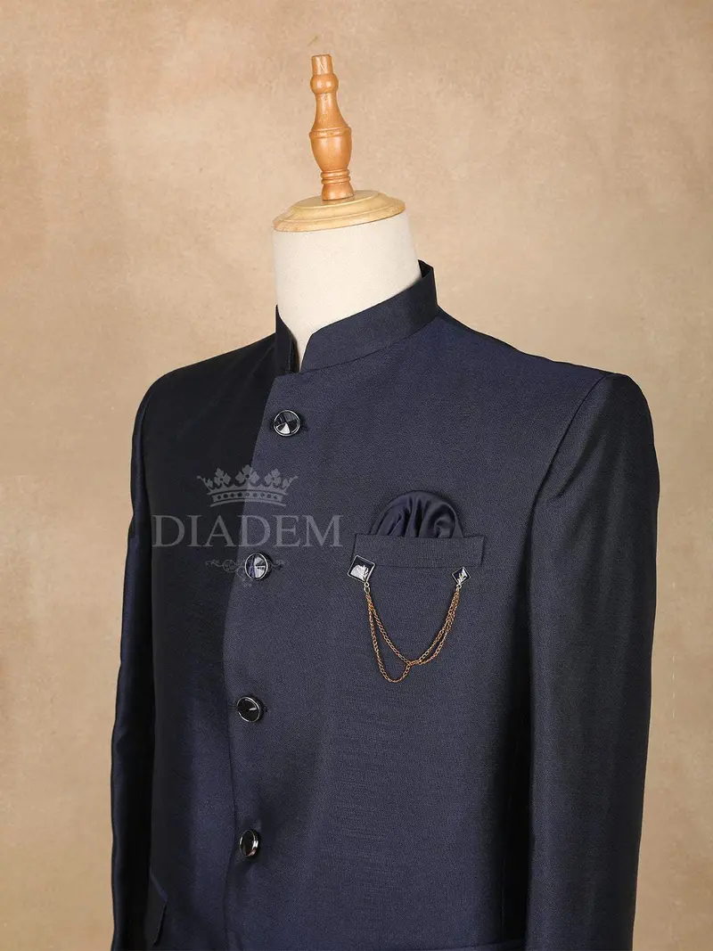 Dark Navy Blue Solid Jodhpuri Men's Suit 2
