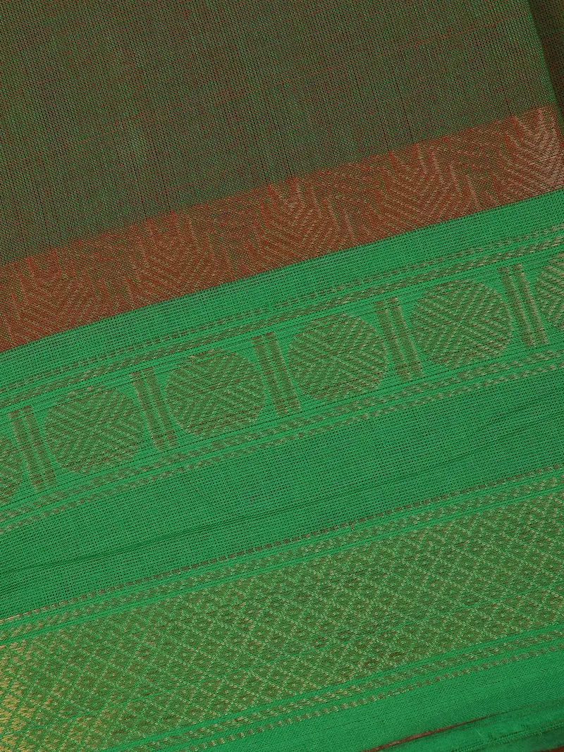 Dark Olive Green Solid Cotton Fancy Saree 2