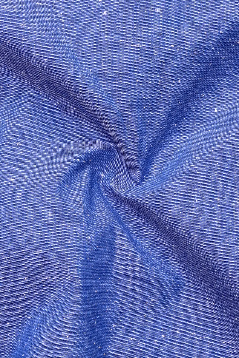 Dark Pastel Blue With Mickey Mouse Chambray Textured Premium Cotton Designer Shirt 3