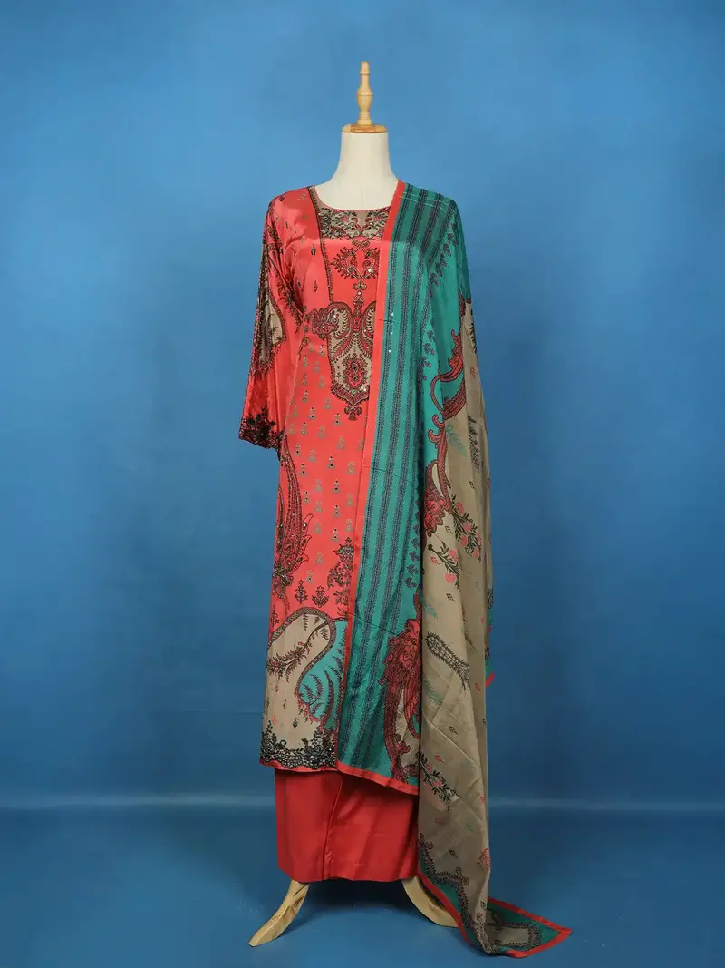 Dark Peach Crepe Anarkali Palazzo Salwar Suit 1