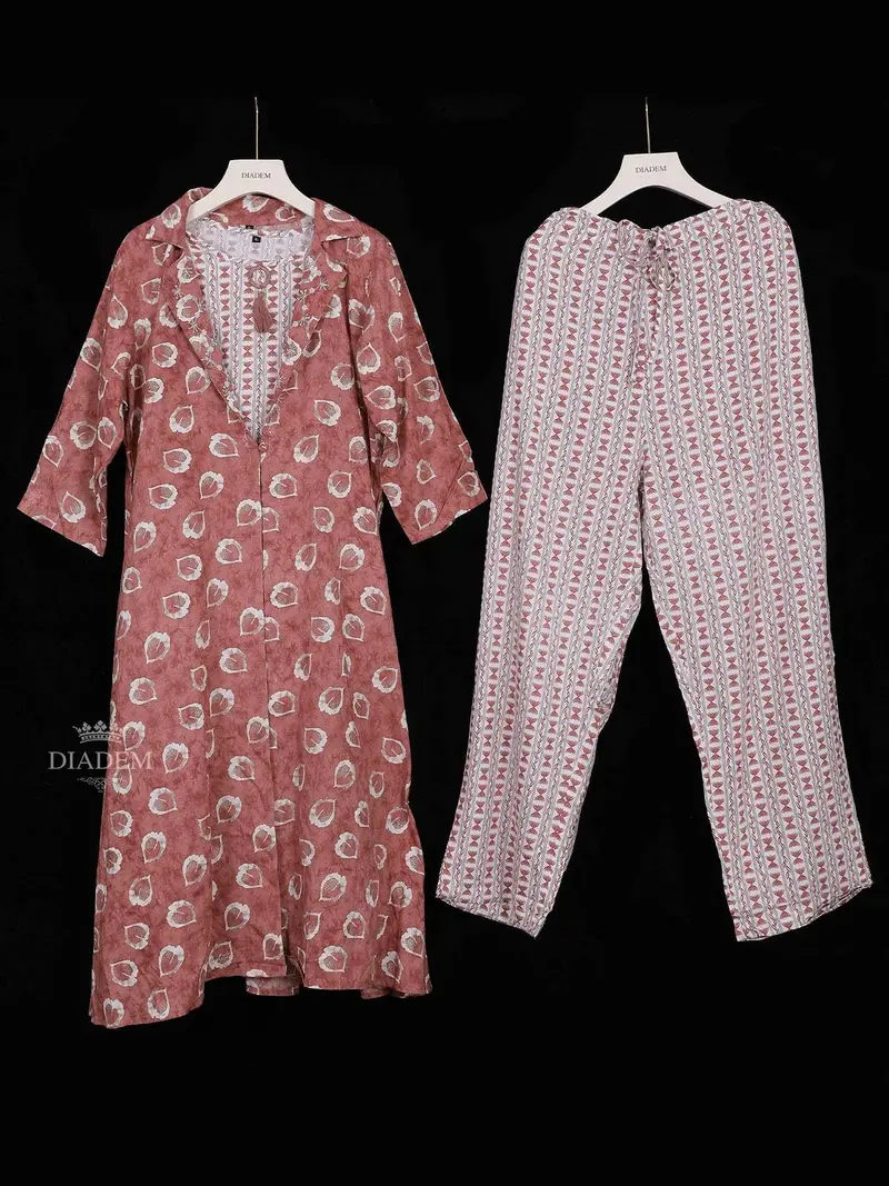 Dark Peach Crepe Straight Cut Salwar Suit Adorned With Floral Prints 1