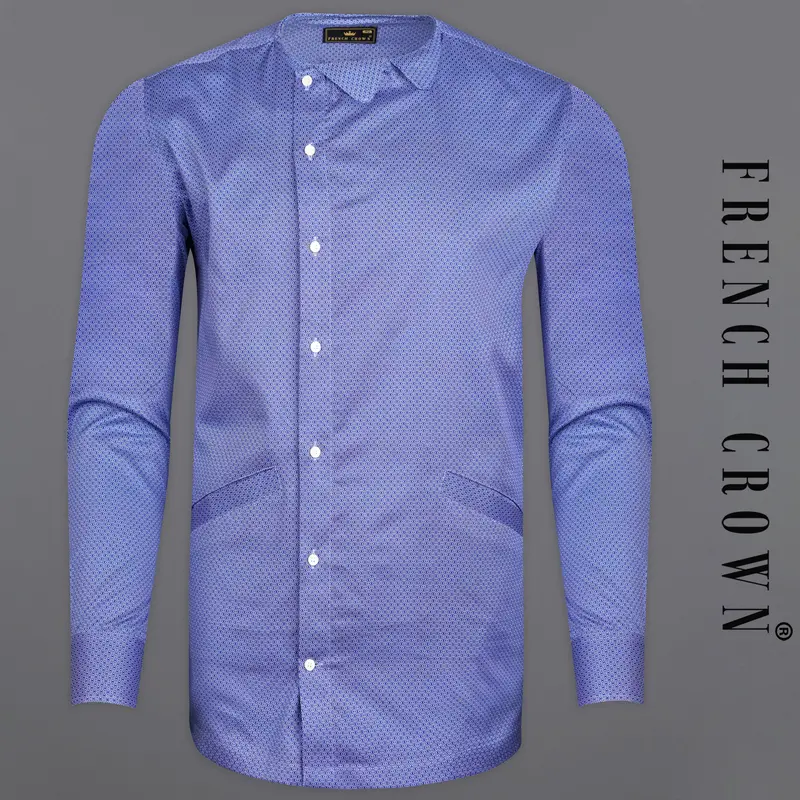 Dark Periwinkle Blue Geometric Printed Premium Cotton Designer Shirt 1