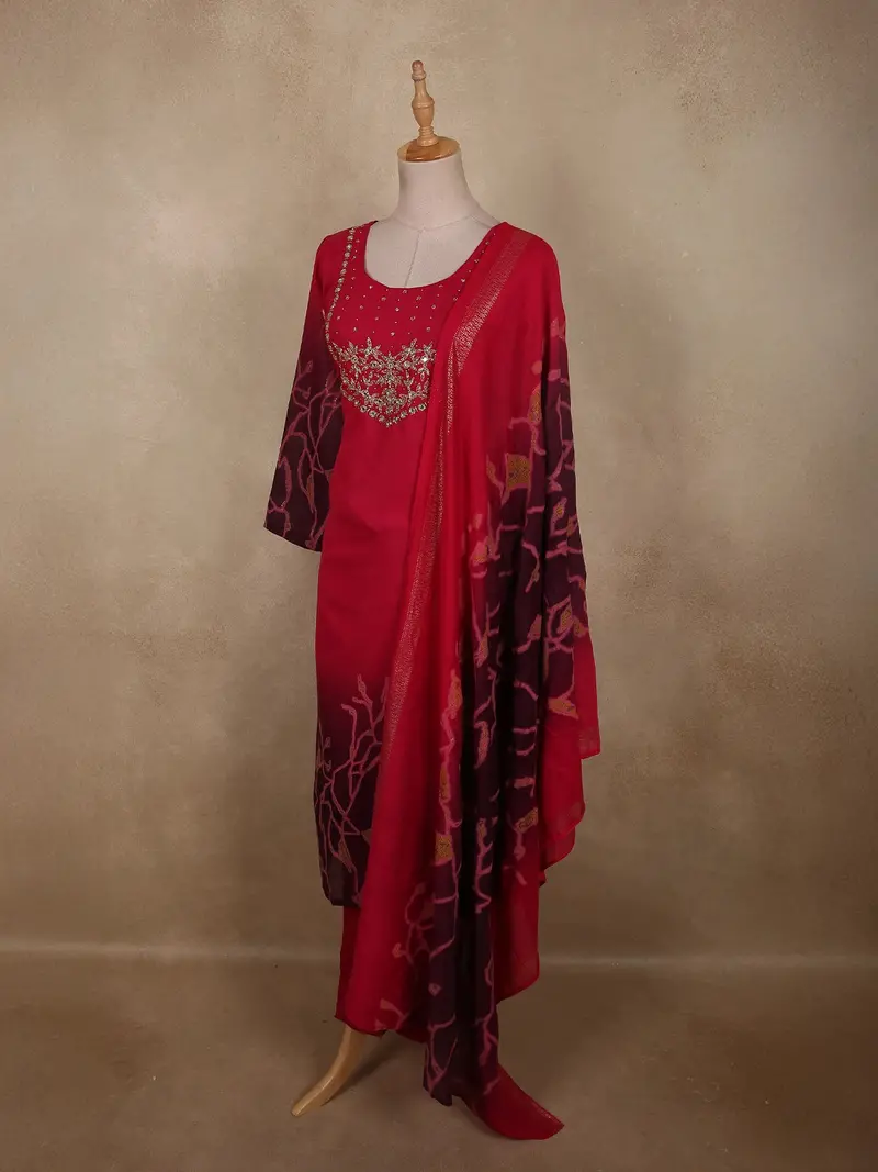 Dark Pink Abstract Sequins And Beads Embroidered Design Cotton Straight Cut Salwar Suit 3