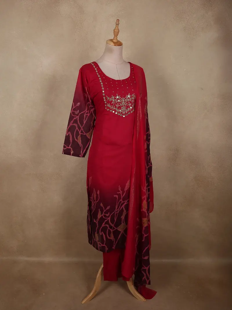 Dark Pink Abstract Sequins And Beads Embroidered Design Cotton Straight Cut Salwar Suit 4