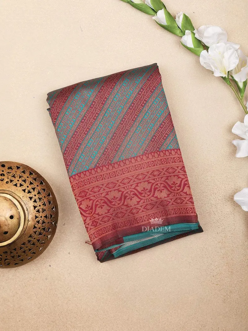 Dark Pink Art Silk Saree With Neli Stripes Pattern On The Body With Matching Zari Border 1