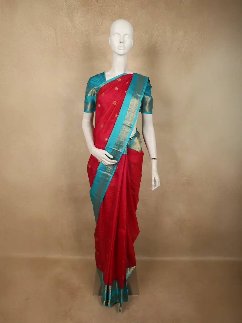 Dark Pink Butta Zari Woven Design Pure Kanchipuram Silk Saree With Contrast Double Zari Border 1