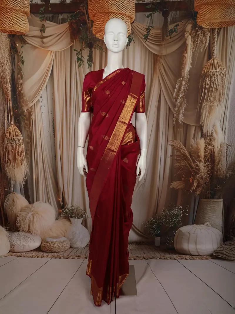 Dark Pink Butta Zari Woven Silk Saree With Rich Gold Border 1
