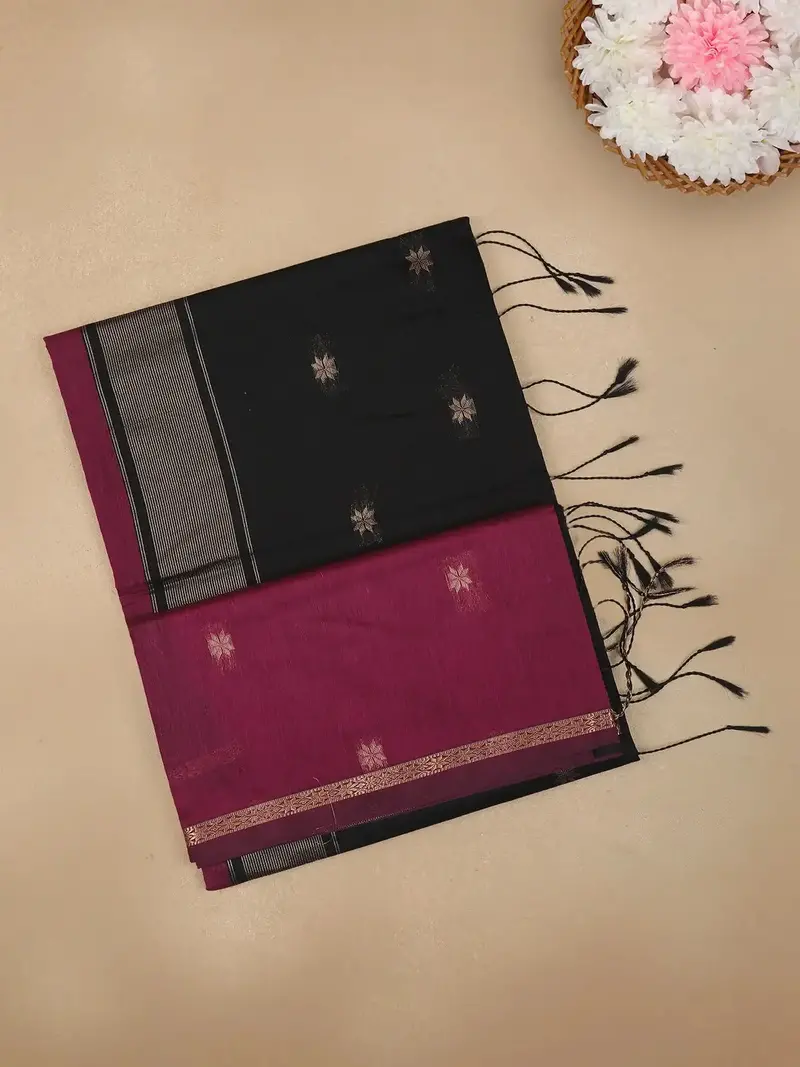 Dark Pink Floral Butta Fancy Cotton Saree 1