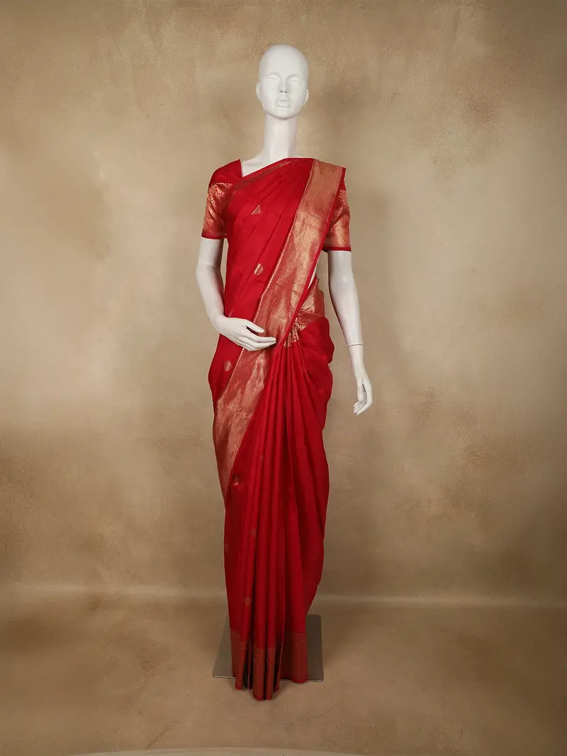 Dark Pink Floral Butta Woven Design Pure Kanchipuram Silk Saree With Zari Border 1