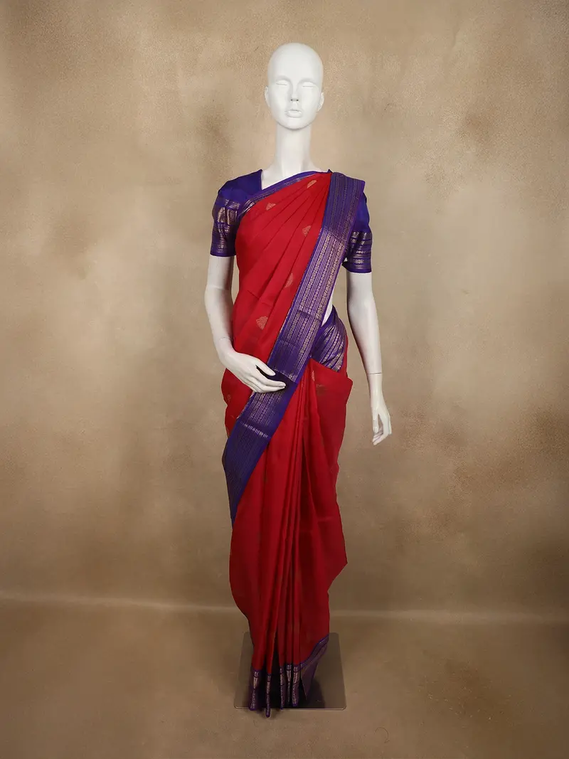 Dark Pink Floral Butta Zari Woven Design Kanchipuram Silk Saree With Contrast Zari Border 1