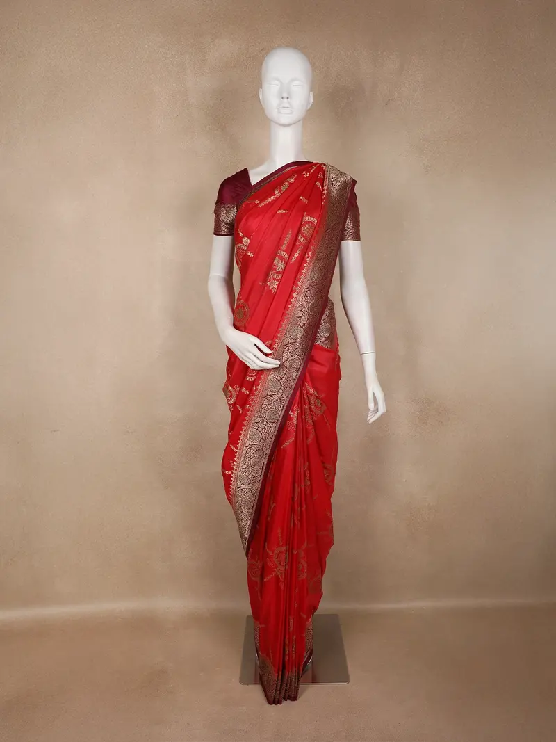 Dark Pink Floral Butta Zari Woven Design Tissue Designer Saree With Designer Border 1