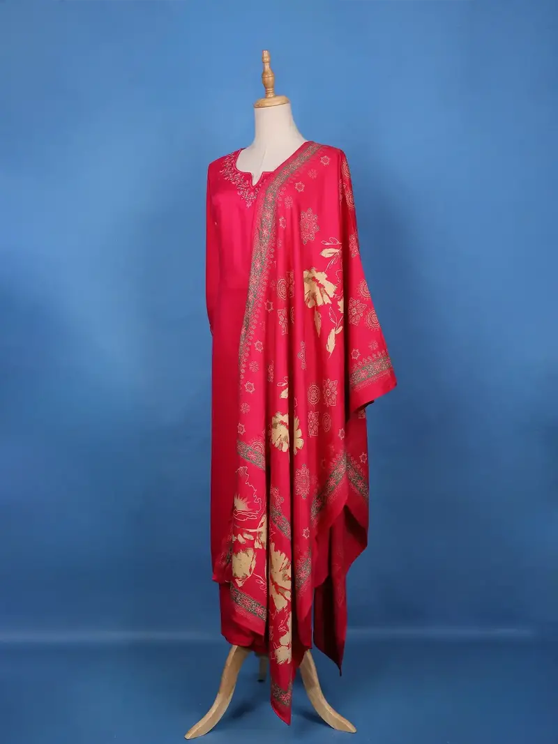 Dark Pink Floral Design Printed Satin Salwar Suit 3