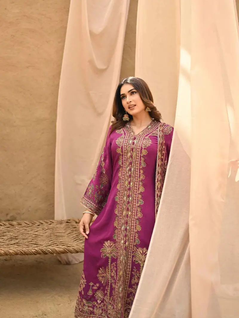 Dark Pink Floral Embroidered Crepe Palazzo Suit 3