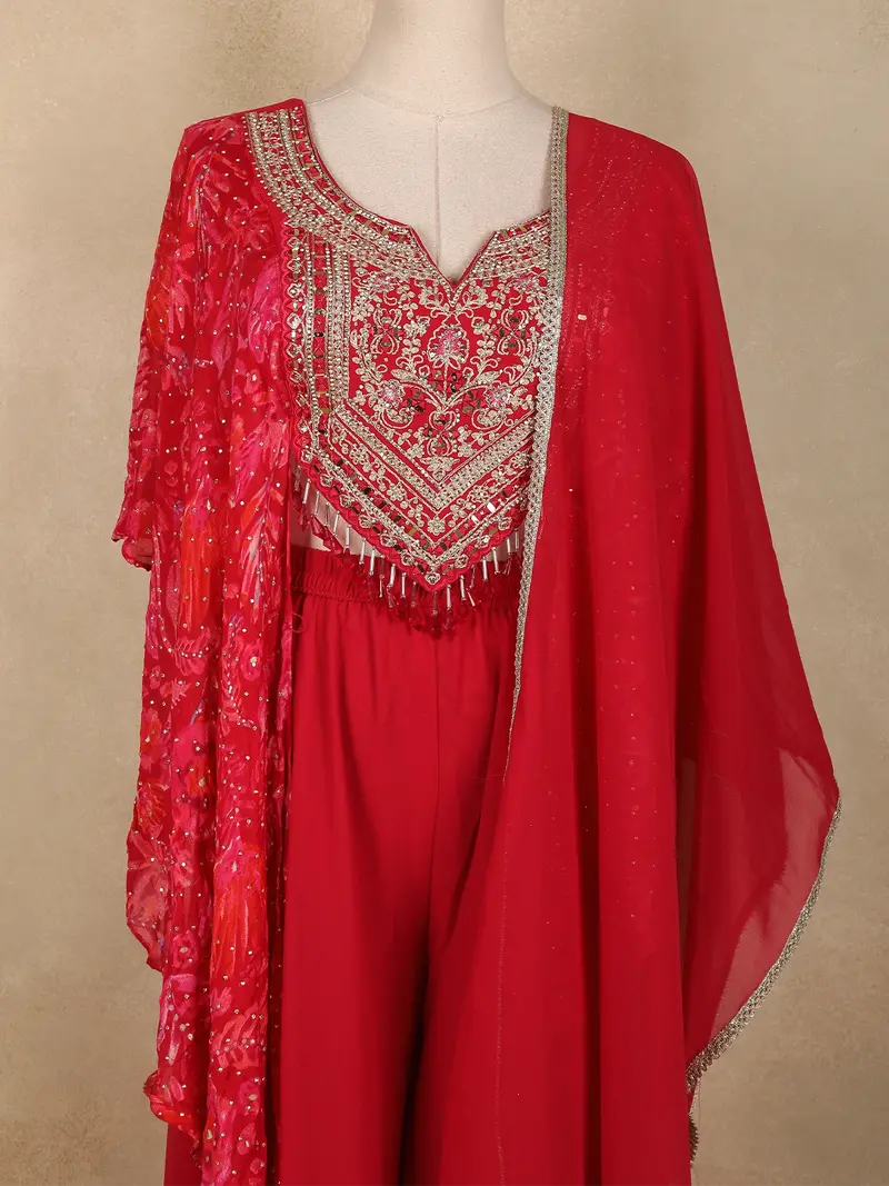 Dark Pink Floral Embroidered Design Georgette Palazzo Suit 2