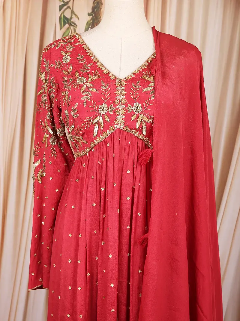 Dark Pink Floral Embroidered Georgette Palazzo Suit 2