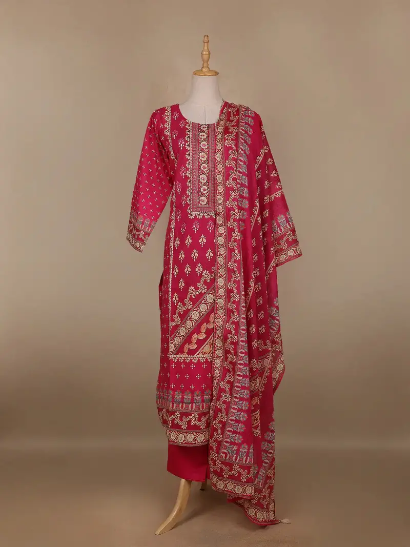 Dark Pink Floral Printed Cotton Salwar Suit 1