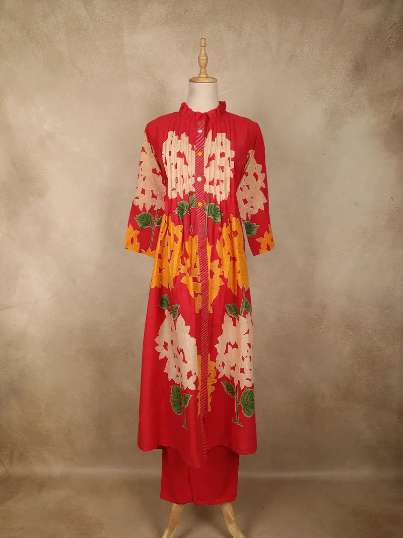 Dark Pink Floral Printed Design Cotton Co-Ord Set 1