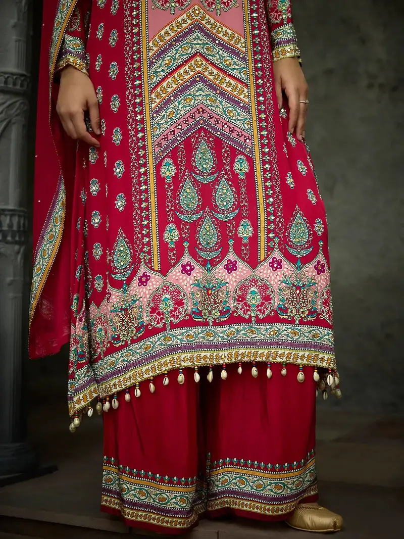 Dark Pink Floral Printed Synthetic Palazzo Salwar Suit 3