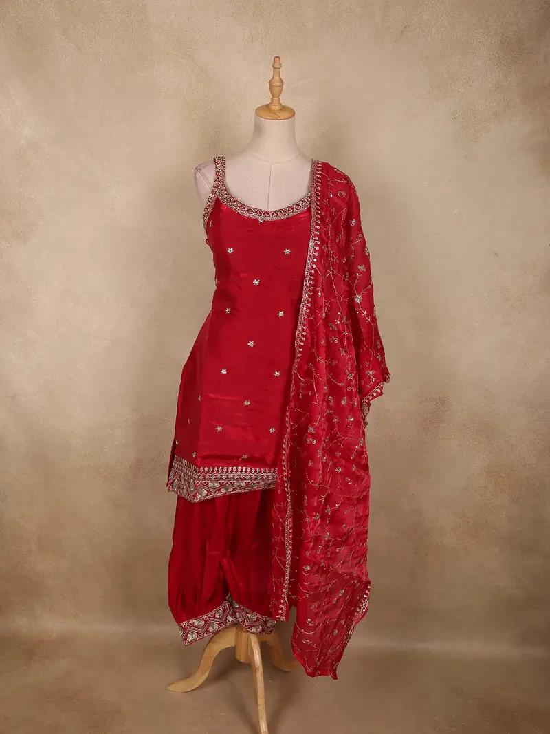 Dark Pink Floral Sequins Design Organza Salwar Suit With Dupatta 1