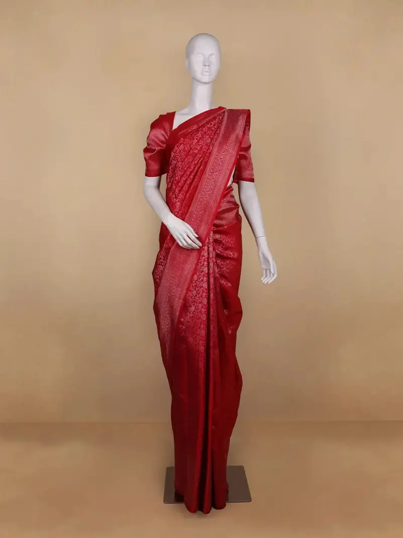 Dark Pink Floral Woven Pure Kanchipuram Silk Saree 1