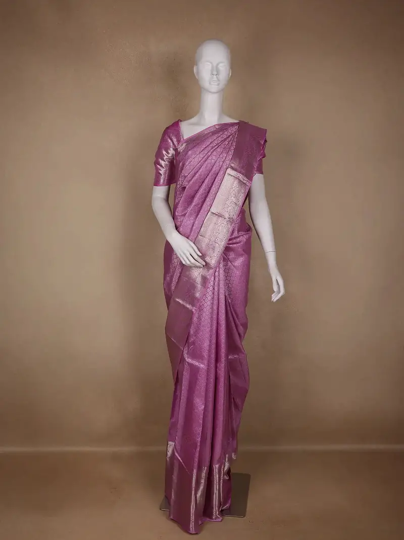 Dark Pink Floral Woven Pure Kanchipuram Silk Saree 1