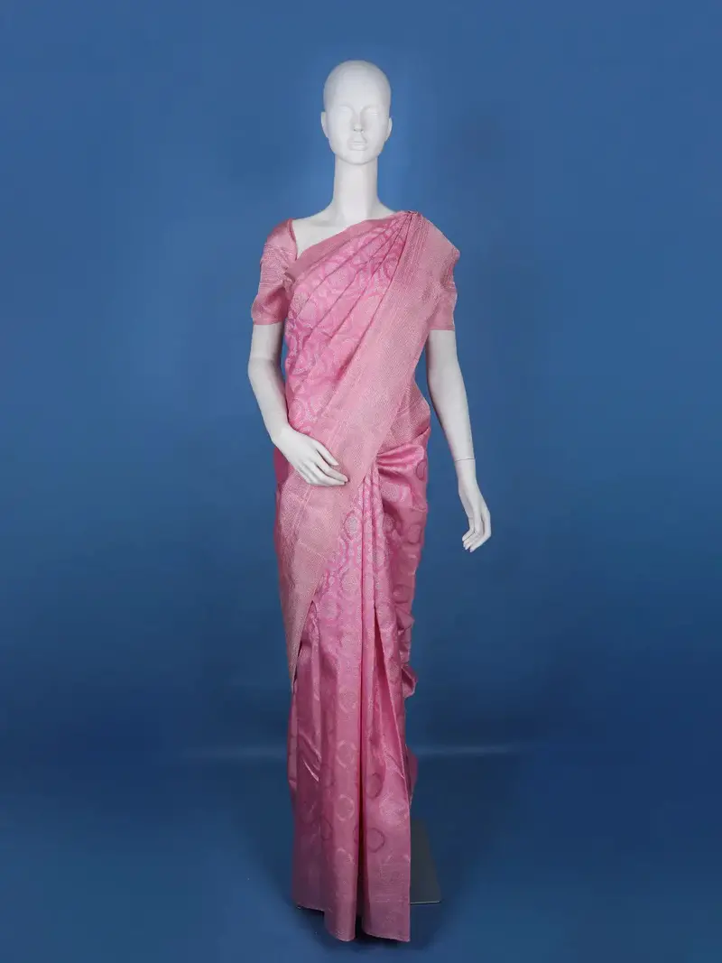 Dark Pink Floral Woven Pure Kanchipuram Silk Saree 1
