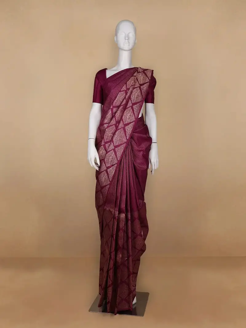 Dark Pink Floral Woven Pure Kanchipuram Silk Saree 1