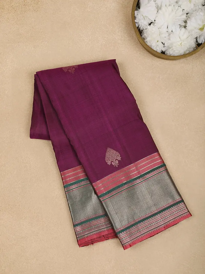 Dark Pink Floral Woven Pure Kanchipuram Silk Saree 1