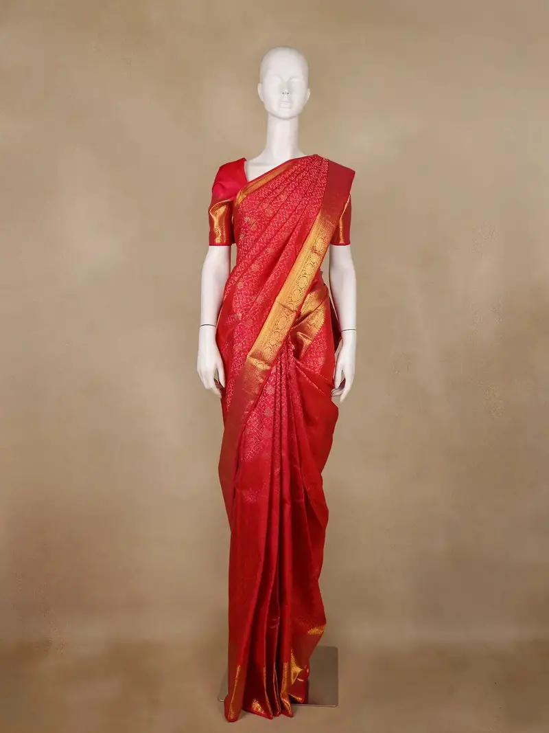 Dark Pink Floral Woven Pure Kanchipuram Silk Saree 1