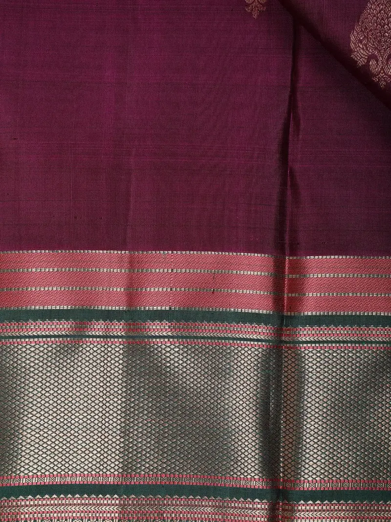 Dark Pink Floral Woven Pure Kanchipuram Silk Saree 2