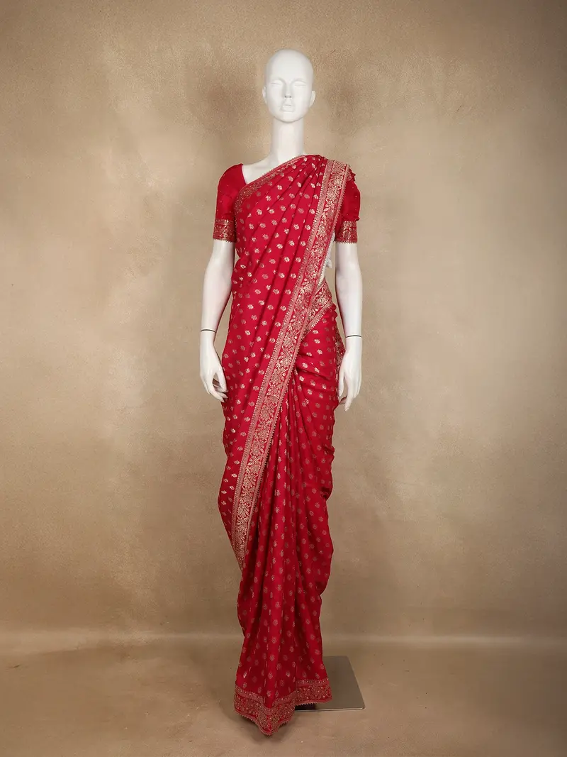 Dark Pink Floral Zari Woven Banarasi Silk Saree With Designer Border 1
