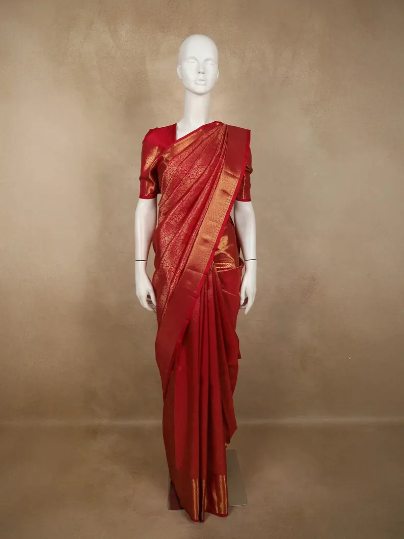 Dark Pink Floral Zari Woven Design Pure Kanchipuram Silk Saree With Zari Border 1