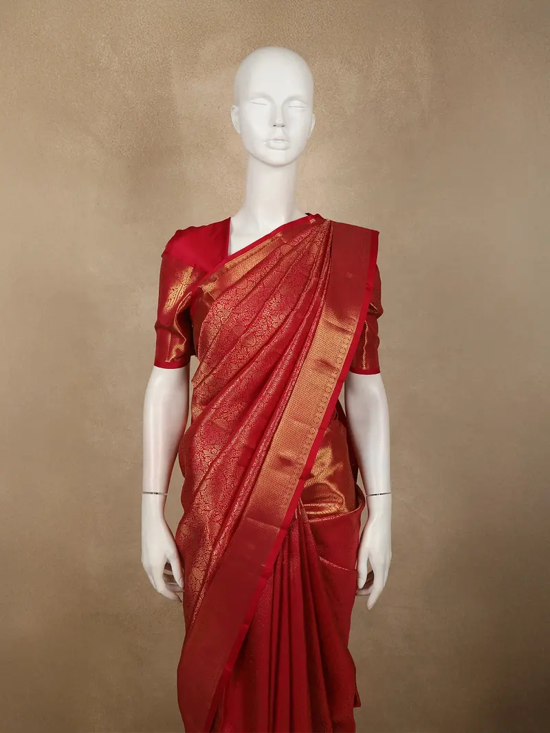 Dark Pink Floral Zari Woven Design Pure Kanchipuram Silk Saree With Zari Border 2
