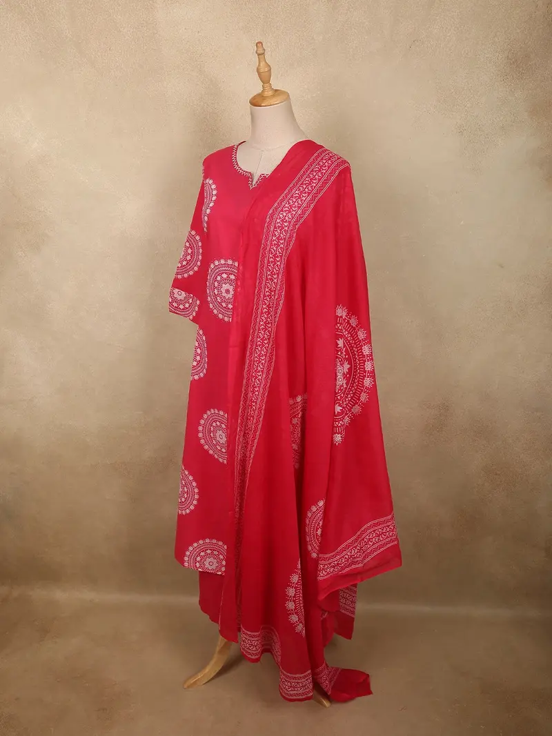 Dark Pink Geometric Printed Design Cotton Salwar Suit With Dupatta 3