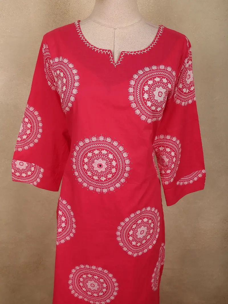 Dark Pink Geometric Printed Design Cotton Salwar Suit With Dupatta 5