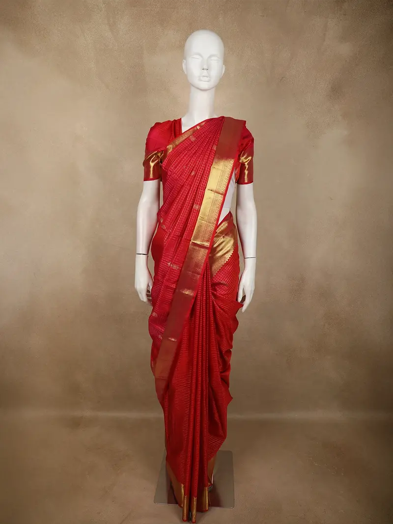 Dark Pink Mini Checked And Floral Butta Zari Woven Design Pure Kanchipuram Silk Saree With Zari Border 1