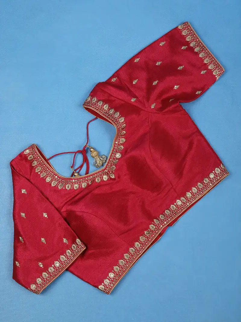 Dark Pink Motifs Design Silk Readymade Blouse 1
