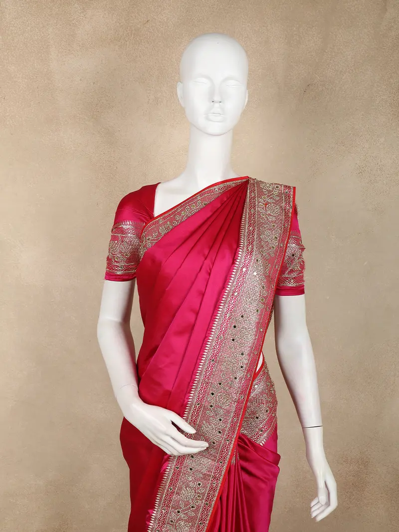 Dark Pink Satin Saree With Designer Border 2