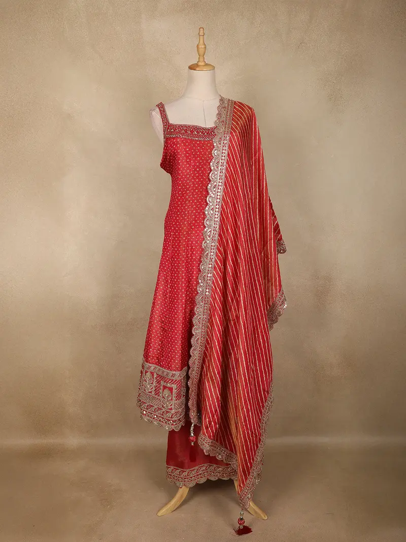 Dark Pink Sequins Embroidery Design Tissue Banarasi Palazzo Suit With Dupatta 1