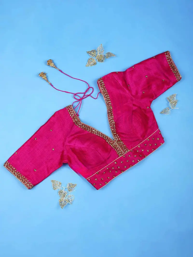 Dark Pink Silk Readymade Blouse Adorned With Embroidery Design 1