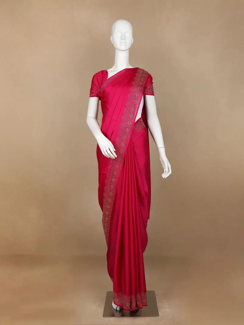 Dark Pink Solid Satin Fancy Saree With Designed Border 1