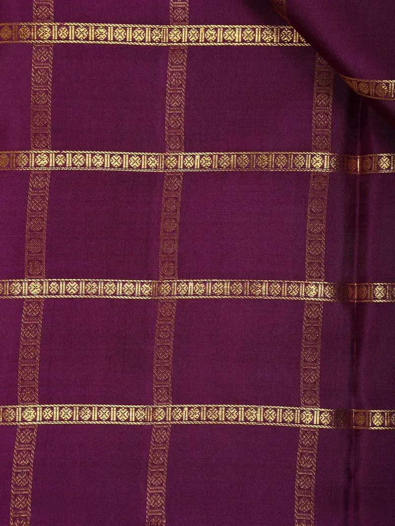 Dark Purple Checked Designs Pure Kanchipuram Silk Saree 2