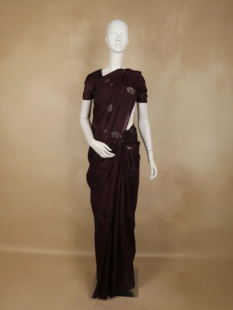 Dark Purple Floral Butta Woven Design Soft Silk Fancy Saree With Self Border 1