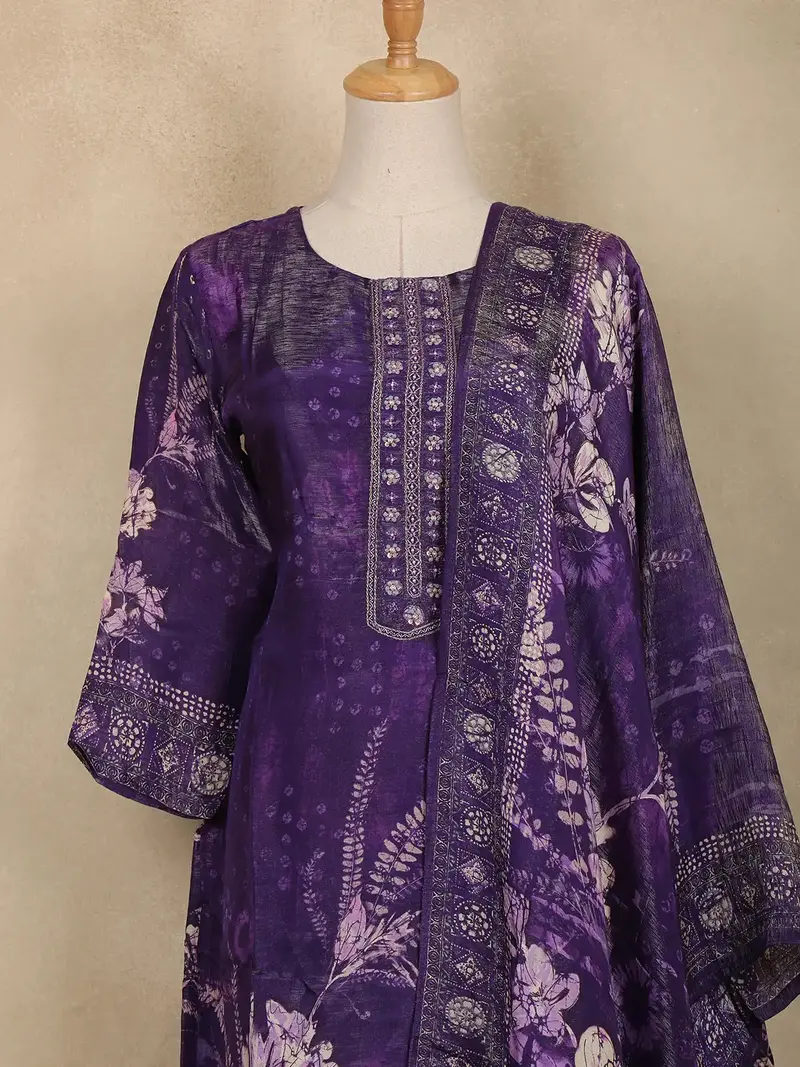 Dark Purple Floral Design Printed Organza Salwar Suit 2