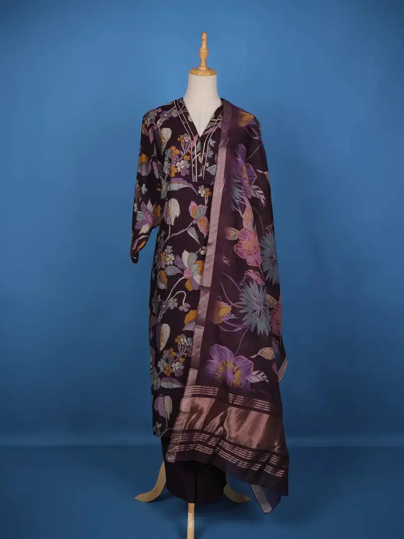 Dark Purple Floral Designed Cotton Salwar Suit 1
