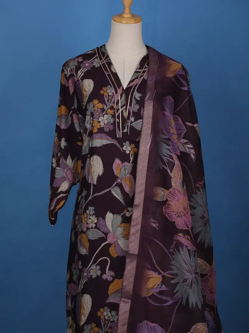 Dark Purple Floral Designed Cotton Salwar Suit 2
