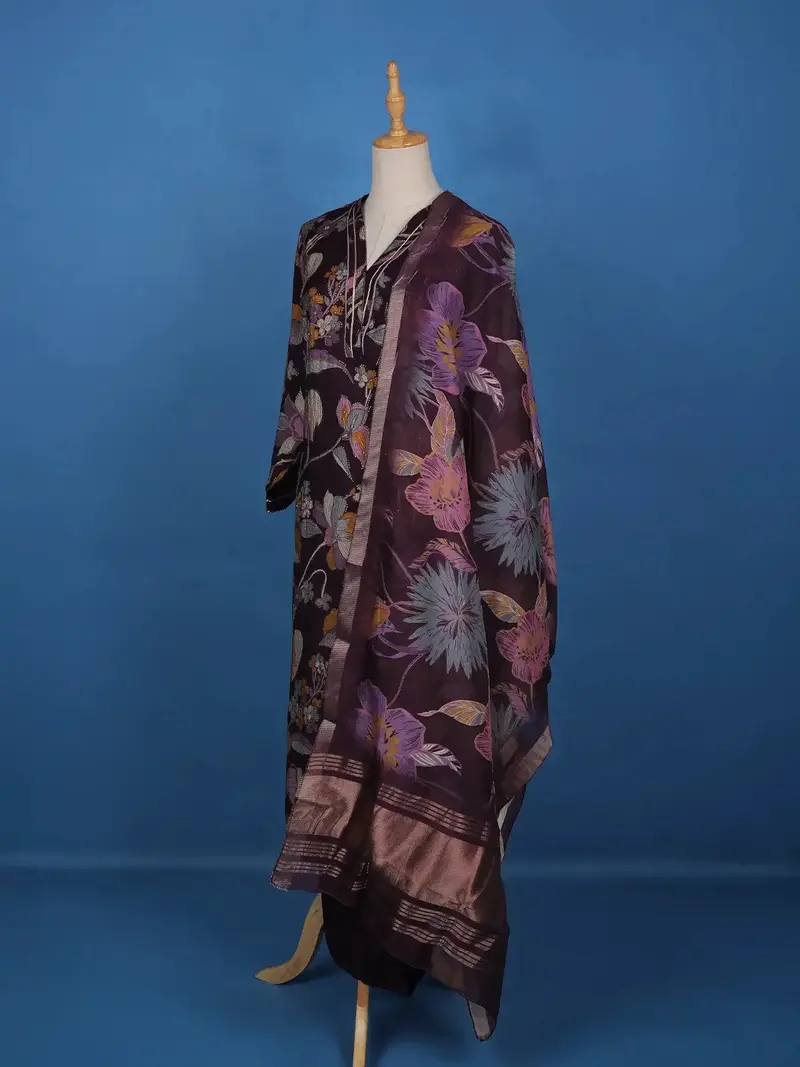 Dark Purple Floral Designed Cotton Salwar Suit 4
