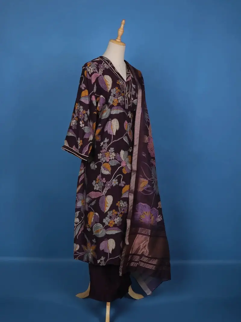 Dark Purple Floral Designed Cotton Salwar Suit 5