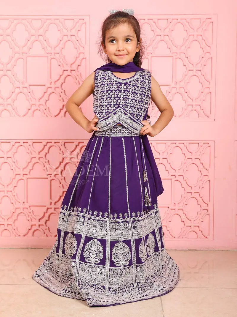 Dark Purple Floral Embroidery Lehenga 1